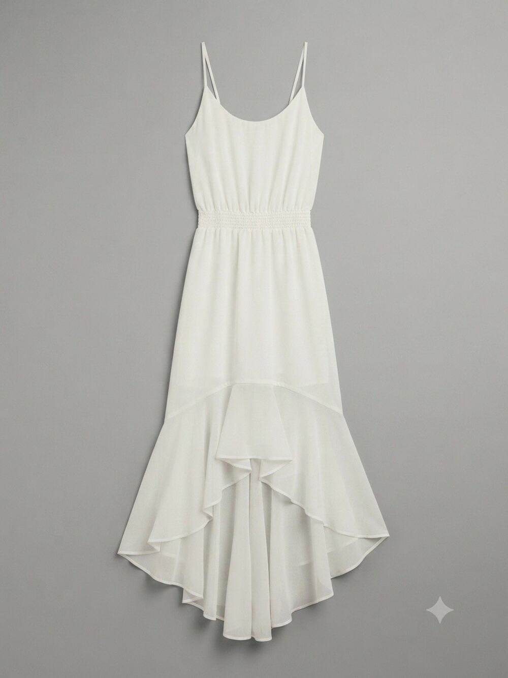 1.STATE Ivory Ruffled High Low Midi Dress Size S Summer Airy Resort Cocktail